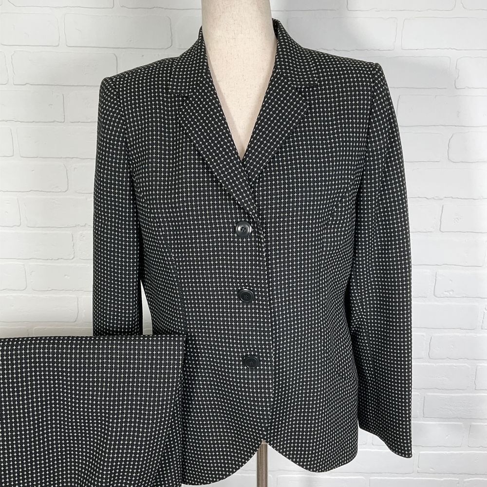 Kasper Skirt Suit Women 10 Black White Crosshatch Classic Career Lined 2pc